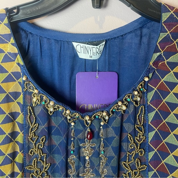 Chinyere Blue Mosaic Sheer Overlay Beaded Top - Picture 9 of 16